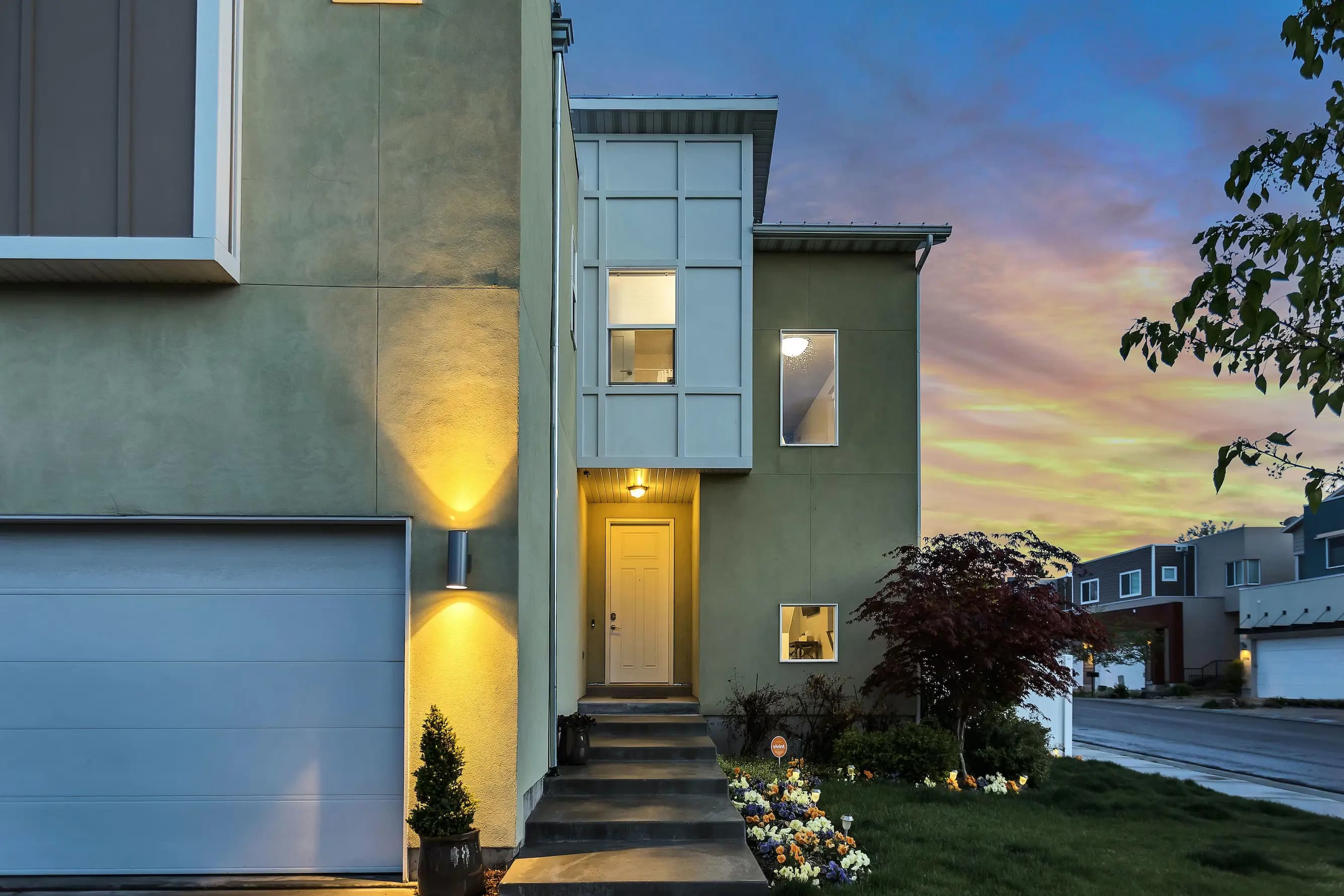 Modern home at dusk